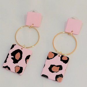 Chic Pink and Gold Cheetah Print Clay Earrings